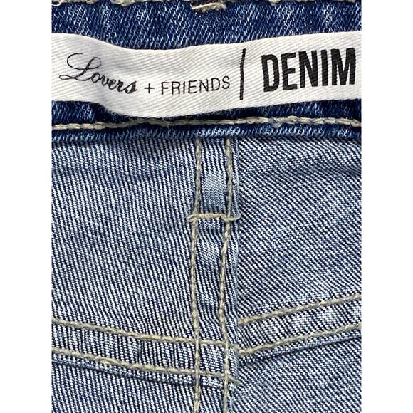 Lovers + Friends Blue Frayed Hem High Rise Lace-Up Denim Cut-off Mom Shorts 29 - Picture 3 of 5